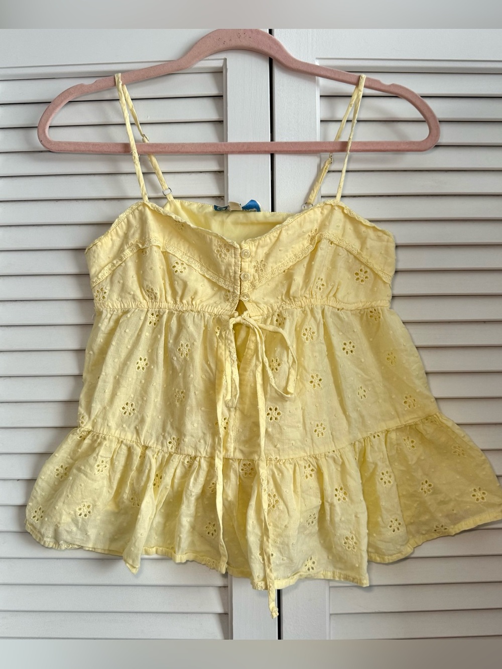 Yellow Eyelet Tie-Front Babydoll Top